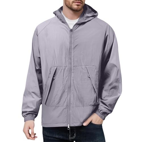 Chaqueta de exterior para hombre, chaqueta ligera de protección solar, chaqueta impermeable de verano, chaqueta softshell con capucha, impermeable, transpirable, chaqueta de verano, chaqueta de lluvia