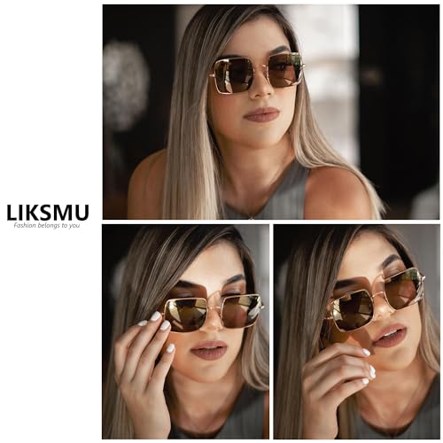 LIKSMU Square Sunglasses for Women Men Polarized Vintage Retro Metal Frame Trendy Sun Glasses2