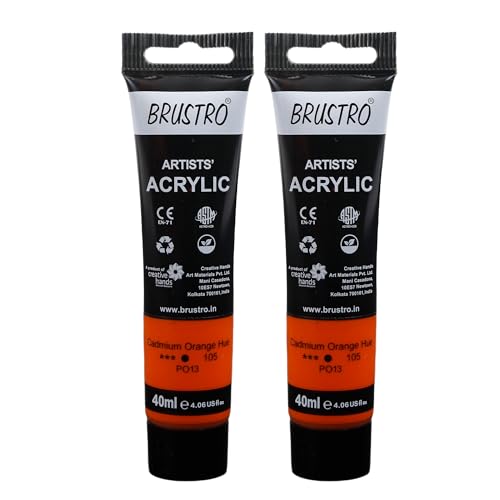 Image of BRUSTRO Artists Acrylic Paint Tube | 40ml, Cad Orange Hue (Pack of 2)|Non-Toxic, Water Based, Inter Mixable, Ideal for Painting, Textured Effects on Canvas, Paper, Fine Art Student and Professionals