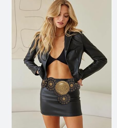 Wide Disc Belts for Women Concho Leather Disk Belt Hollow Out Western Waist Belts for Dresses3