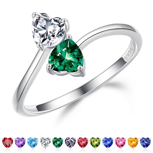 Iefil Birthstone Rings for Women, Birthday Gifts for Women, April May Birthstone, Diamond & Emerald Rings