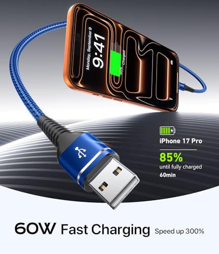 Image of USB to USB C Cable Fast Charging 3FT, 2Pack USBA to USBC Cable for CarPlay