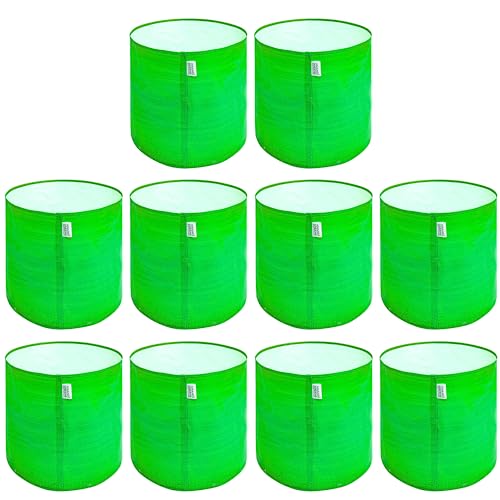 Image of Anandi Green's Premium HDPE Uv Protected 220 GSM Round Shaped Green Colour Plants Grow Bags Suitable for Terrace and Vegetable Gardening (Pack of 10, 12X12 INCH)