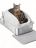 Simple Deluxe XL Stainless Steel Cat Litter Box with Lid, High Sided Metal Litter Pan for Large Cats, Urine-Proof Non-Stick & Easy to Clean, Light Gray