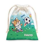 Transparent Gift Bolsa Merienda Infantil Personalizada con Nombre Fútbol Niño, Niña. Saco de Cuerdas para Muda Guardería, Colegio. Bolsas Porta Alimentos o Almuerzo para Vuelta al Cole Niños y Niñas