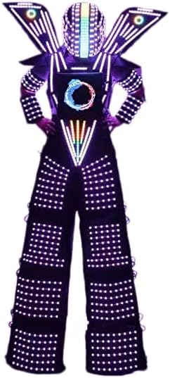 Earthradius Stilts Walker Robot Costume Suit Helmelt with Led Display Screen Fit Party Night Club Music Festival Led Clothing