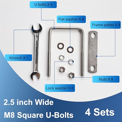 Image of 4 Pcs M8 Square U Bolts 2-1 /2 Inch Wide, 5 /16 inch x 2-1 /2 inchW x 4 inch L | 304 Stainless U Bolt Heavy Duty with Nuts,Bolt Plate and Washers,Square U Bolts 2.5 Inch Wide,Metric bolts