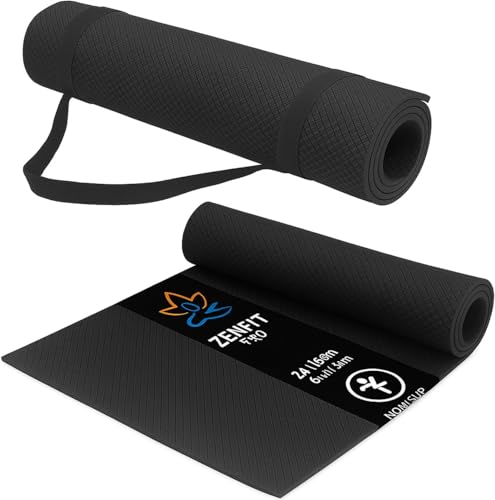 Image of Yoga Mat for Women and Men 4mm with Carry Strap EVA Material Extra Thick Exercise Mat for Workout Yoga Fitness Pilates and Meditation, Anti Tear Anti Slip For Home & Gym Use (Black)