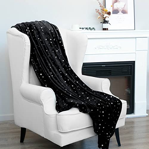 Nanpiper Fleece Blankets Star Foil Print Throw,Super Soft Flannel Fuzzy Blanket,50"X 65" Black #TOP1