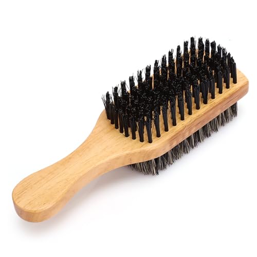 Kit de cuidado de barba con cepillo doble cara de madera, pelo de caballo suave, ideal para hombres (M)