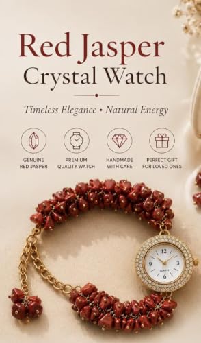 Image of ARKN Crystal Bracelet Watch for Women | Natural Gemstone Beaded Wrist Watch | Gold-Tone Dial with Rhinestone Bezel | Adjustable Fashion Jewellery Gift for Women & Girls