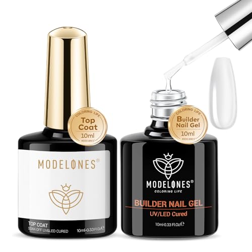 MODELONES Builder Gel mit Top Coat UV, 8 in One Aufbaugel für Nägel, Nagelverstärker, Strengthener Extension Base, Nagellack für Nail Art Maniküre Nageldesign Klar