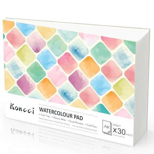KONCCI Watercolour Paper Pad A4, 300GSM, 30 Sheets