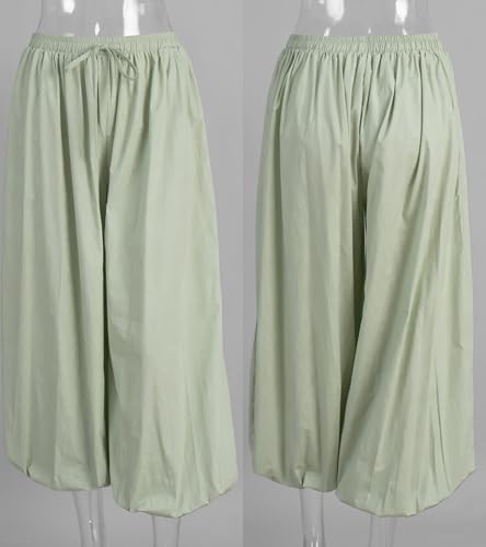 Unybwonn Women Palazzo Pants Wide Leg Pleated Harem Sweatpant Baggy Elastic Waist Cargo Lantern Trousers with Pockets Green