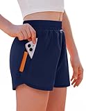 Arshiner Girls Athletic Shorts with 3 Zipper Pockets Running Shorts Basketball Soccer Gym Sports Active with Liner Kids Navy Blue