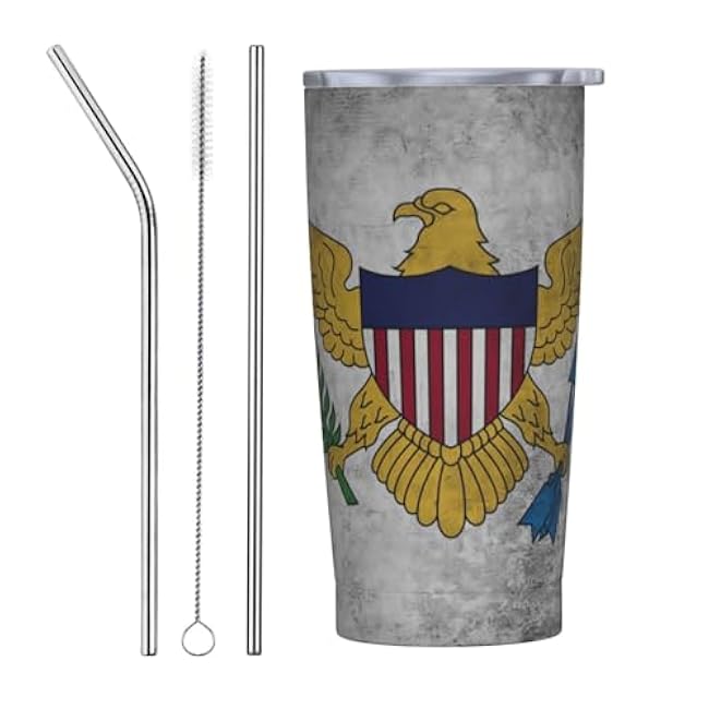 Virgin Islands Of The United States vintage Flag 20oz Tumbler Bulk With Lid And Straw, Stainless Steel Vacuum Insulated Tumbler, Car Travel Mug For Home