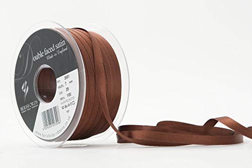Berisfords Double Faced Satin Ribbon, Dark Brown, 7 mm Width, 100 metre Length