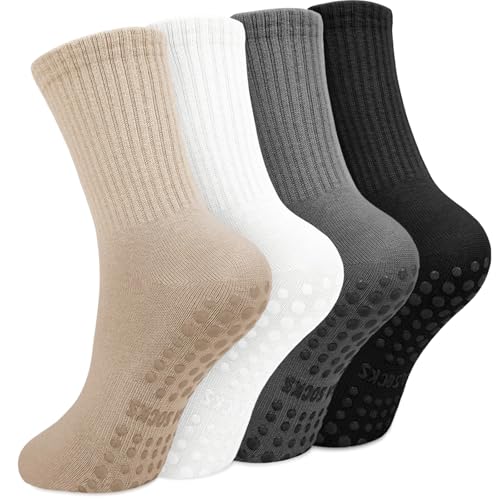 Yikki 4 pares de Calcetines Pilates Mujer Antideslizantes, Suaves Reformadores para Yoga, Baile, Fitness, Gimnasio, Ballet, Trampolín uso Doméstico y Hospital, Talla única