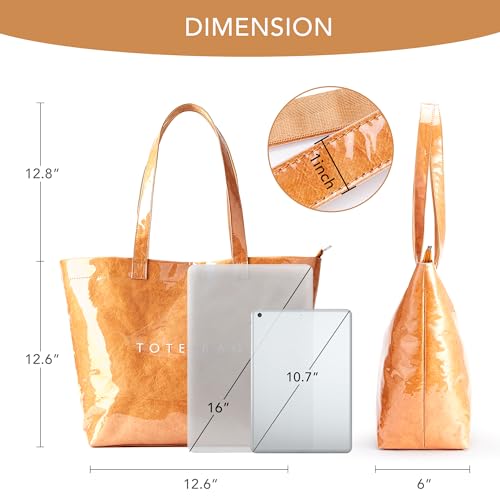 Image of KALIDI PVC Zipper Tote Bag, Jelly Kraft Paper Beach Bag Large Hobo Carry All Travel Shopping Handbag Plastic Shoulder Bag
