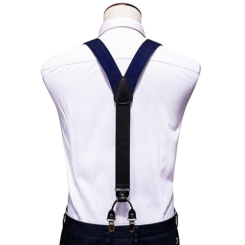 Image of YOHOWA Men Suspenders 6 Clips Strength Adjustable Y Braces Pre-Tied Bow Tie Set Formal Wedding Party