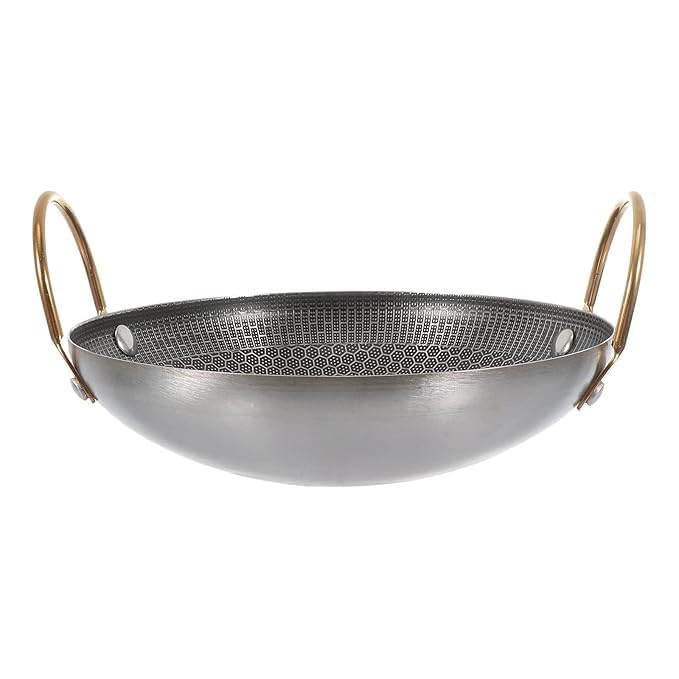 Image of TriPly Stainless Steel Kadai Wok with Induction Bottom, Glass Lid, Non-Stick Honeycomb Gas & Stovetop Compatible Indian Cooking Pan