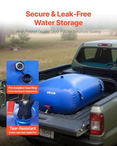 Image of VEVOR Water Storage Bladder, 87.2 Gal Collapsible Water Storage Bag, Wear-Resistant 1000D PVC Soft Waters Bag, Leakproof Camping Tank Containers for Garden Irrigation RV Emergency Use, Blue