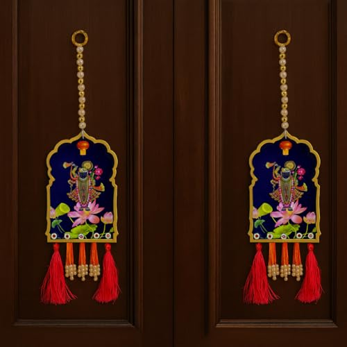 Image of CraftVatika Shrinath Ji Pichwai Wall Hanging Latkan for Door Wall Decoration, Diwali Decoration for Home, Diwali Decor Items, Festival Decorations Items, Pichwai Idol Hanging- 13.7 Inch,1 Pair