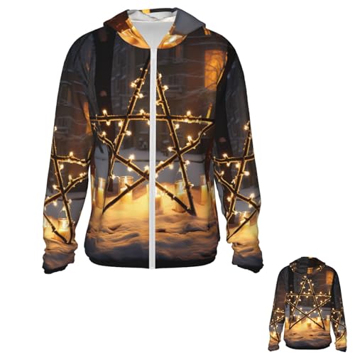 NONHAI Men's Sun Protection Jacket UPF 50+ Full Zipper Long Sleeve UV Hoodie Shirt Merry Christmas Star Women's Outdoor Jacket Black
