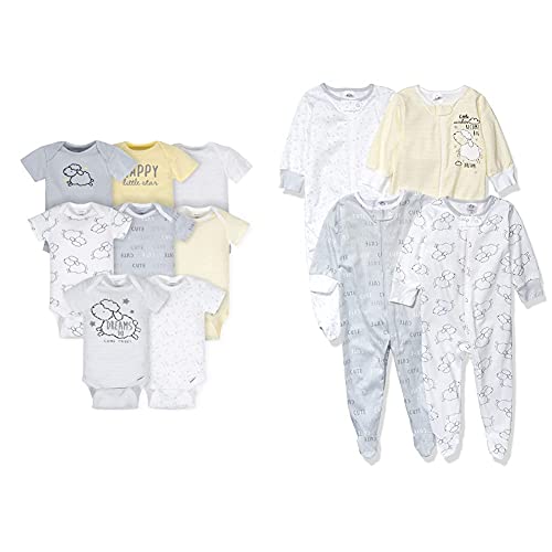Gerber Baby Neutral 8-pack Short Sleeve Onesies and 4-Pack Sleep 'N Play Clothing Bundle, Sheep, Preemie