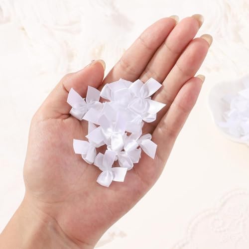 BrambleCo 100PCS Mini Bows - Small Ribbon Bows - Polyester Satin Bows for DIY Sewing Scrapbooking Gift Wrapping Wedding Party Decorations - White - Image 3