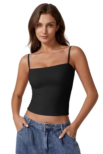 Image of QINSEN Women's Double Lined Basic Tank Top Adjustable Spaghetti Straps Sleeveless Camisole Shirts