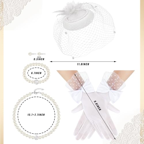 Tocados y guantes de fiesta para bodas y comuniones con perlas de imitación 3