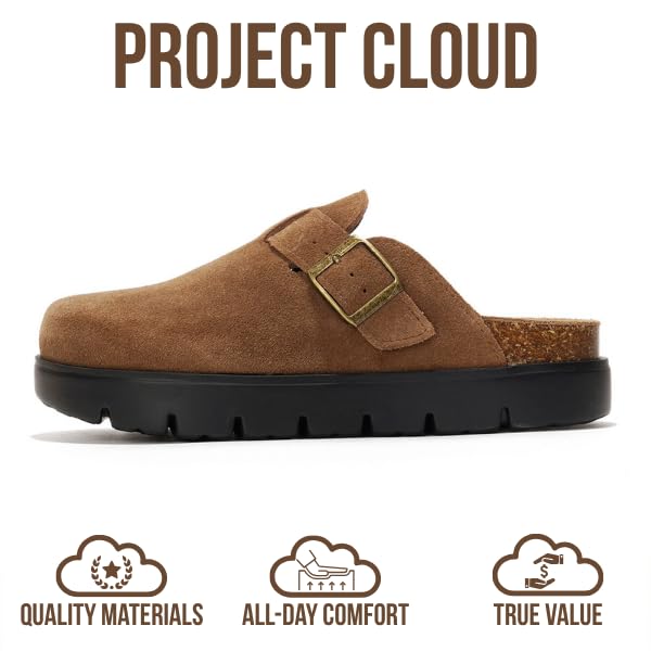 Project Cloud Genuine Leather Platform Clogs for Women Footwear - Memory Foam Arch Support Cork Footbed Casual Shoes & Mules for Women 2025 (Benton Chunky)