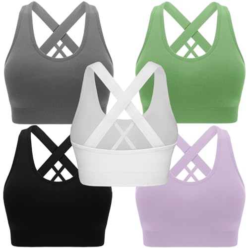 Image of Double Couple Sports Bras for Women Padded High Impact Seamless Criss Cross Back Workout Tops Gym Activewear Bra Large