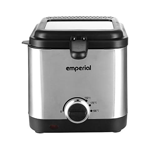 Emperial Deep Fat Fryer 1.5 Litre Non Stick Chip Pan Oil Fry with Viewing Window 900W - Stainless Steel (Silver) Cover