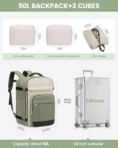 LOVEVOOK 40L Travel Backpack for Women & Men - 17.3 Inch Carry On Backpack & Personal Item Backpack for Airlines, Spacious and Durable Design, with 3 Packing Cubes3