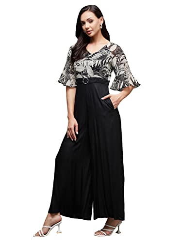Miss Chase Women's V- Neck Ruffled Sleeve Wide Leg Regular-Length...