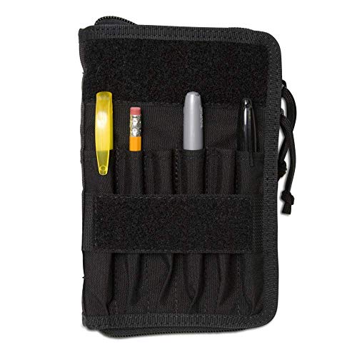 TACTICAL NOTEBOOK COVERS TACSOP Battle Book Cover System | For 4x6 Notebooks | Zippered Case with 6 Pleated Pen/Marker Slots | Tactical Organizer for Field Use (Black)