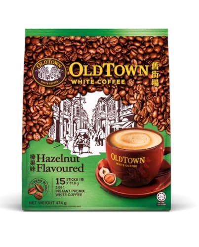 Old Town 3 in 1 White Coffee Hazelnut Flavour (15 Sachets) 474g | Authentic Malaysian White Coffee | Smooth and Creamy | Quick and Easy