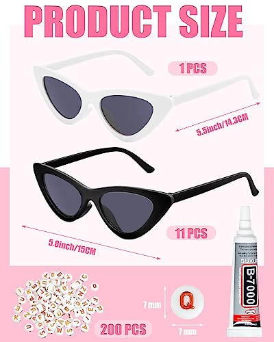Kanayu 12 Pcs Bachelorette Sunglasses Bride Bridesmaid Sunglasses Cat Eye Sunglasses 200 Pcs Letter Beads for Wedding Favors3
