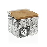 Salero original cerámica cuadrado con tapa bambú 12x12x12 cm (Mosaico gris)