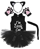 Petitebella Combined I'm Little Animal Headband Tutu Shirt 6pc Girl Costume 1-8y (Cat[black/white], 6-8 Years)