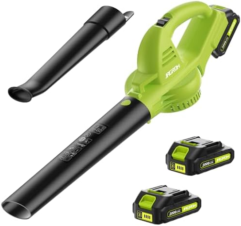 Leaf Blower Cordless with 2 Battery and Charger, 130MPH 180CFM High Speed Leaf Blower with 2 Tubes, 20V Electric Leaf Cleaner, Lightweight Handheld Small Blower for Patio, Garden, House, Depot, Green