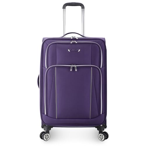 Traveler's Choice Lares Softside Expandable Luggage with Spinner Wheels, Purple, Checked 26-Inch