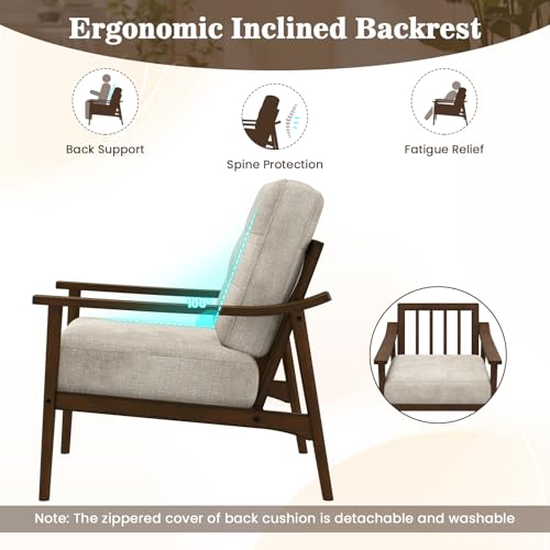 Sillón Moderno Tela Beige con Estructura Madera miniatura 5