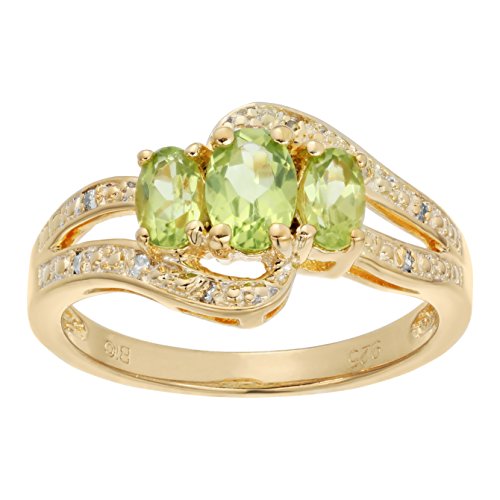 1 1/5 Carat Oval Green Peridot or Red Ruby Three Stone Ring for Women with White Topaz in Yellow or Rose Gold Plated 925 Sterling Silver Anniversary Promise Ring Size 5 to 9 by Lavari Jewelers