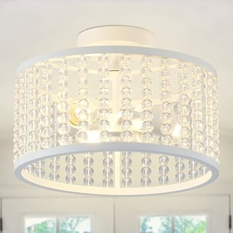 MIAYBPH Crystal Beaded Chandelier, Modern Crystal Semi Flush Mount Ceiling Light Fixture 3-Light Glass Chandelier for Bedroom, Entryway, Kitchen, Hallway (E26 Bulbs Not Included) Cover
