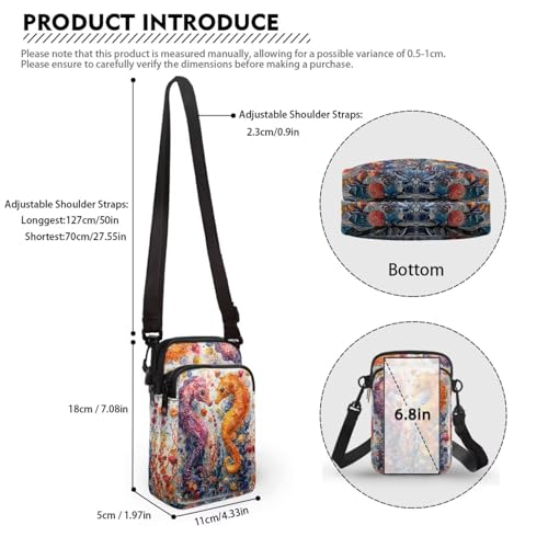 Image of Hawaiian Tribal Small Crossbody Bags for Women Cell Phone Bag Purse, Sea Turtle Zipper Sling Purses Shoulder Bag