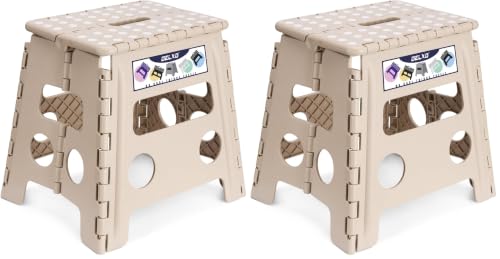 Image of Delxo Office Step Stool, 13 inch Non-Slip Foldable Stools for Adults Up to 300 LBS, Step Stool with Handle, Lightweight for Kitchen, Bathroom, Bedroom, Office, Khaki, 1PC (Pack of 2)