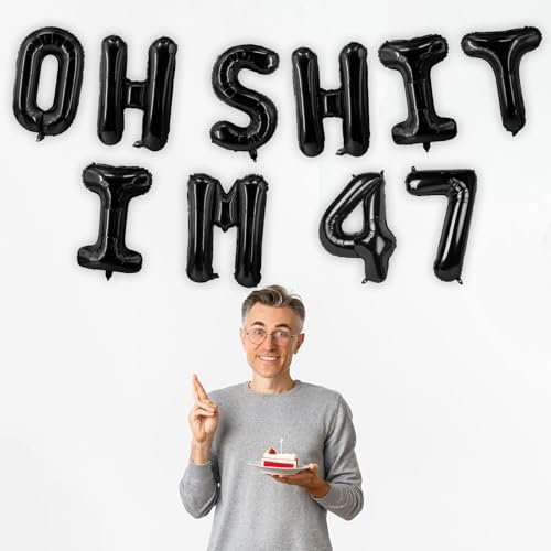 Image of Oh I'm 47! Latex Balloons 16 Inch Black Hallo Forty Seven Cheers to 47 Years Old Theme Decor for Man Woman Happy 47th Birthday Party Photo Studio Prop Flag Decorations Favors Supplies